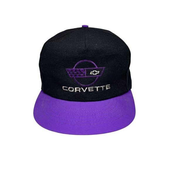 VTG Corvette Snapback Two Toned Hat- Embroidered- Car Racing Black Purple - Picture 1 of 7